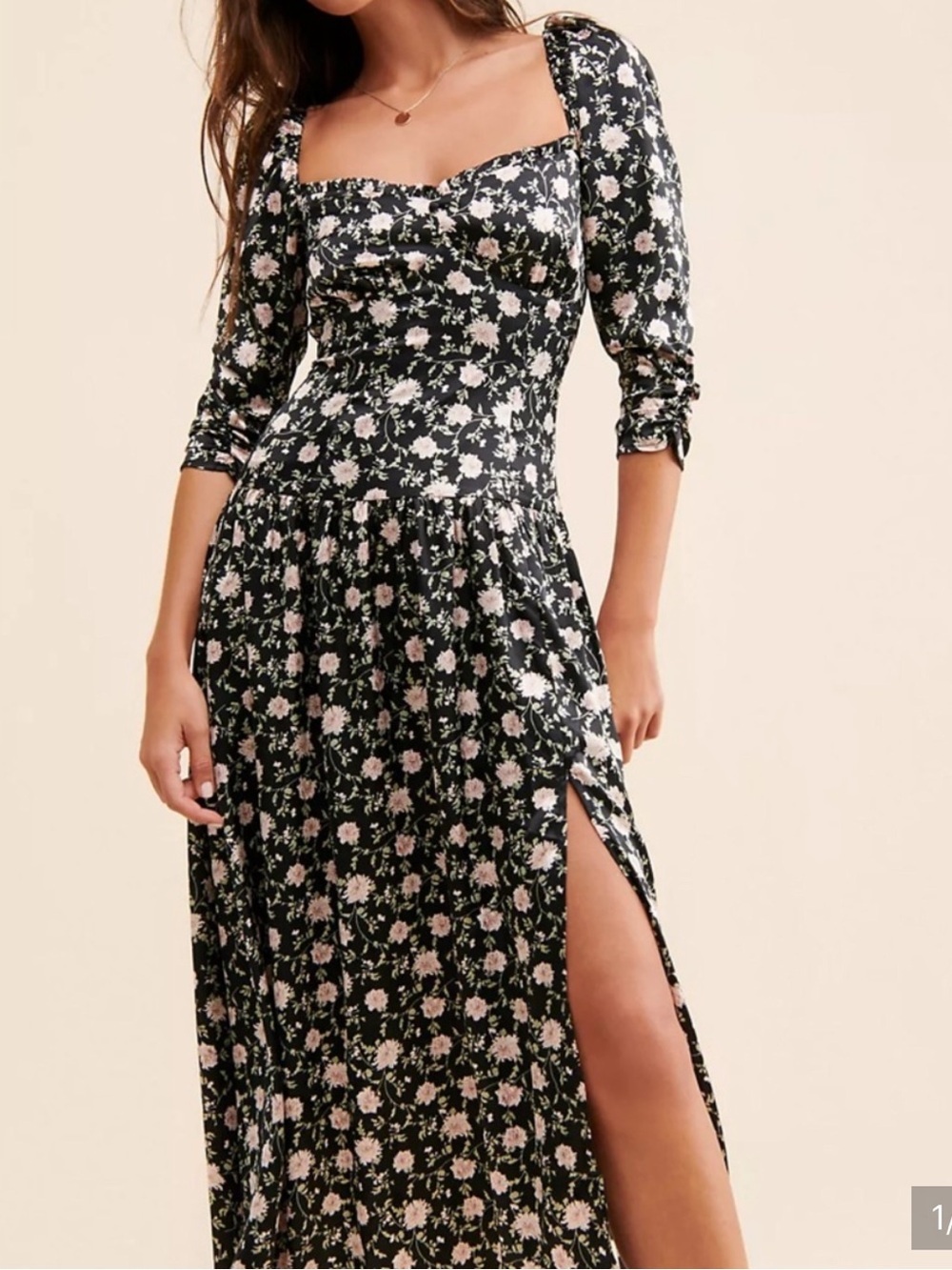 Anthropologie Astr The Label Black Sweetheart Floral Midi Dress Size Medium